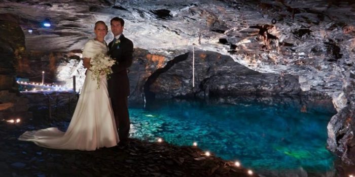 Carnglaze Caverns Wedding by Lake