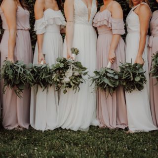 Bridesmaids holding bouquets