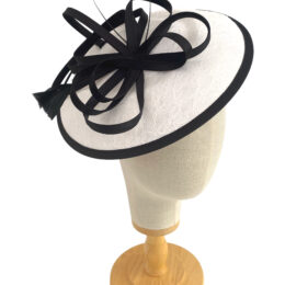 White and Black Round Lace Fascinator With Satin Loops 260x260