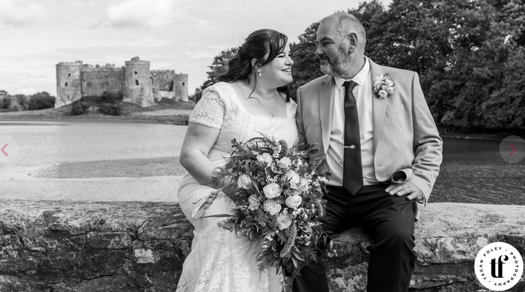 Carew Castle Wedding Venue in Pembrokeshire The Wedding Directory Carew Castle Wedding Couple with Castle in background