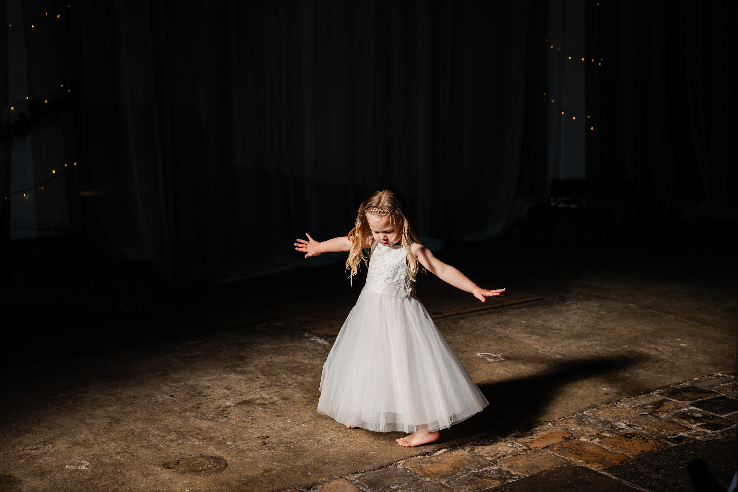 Flower Girl dancing wedding in Kent