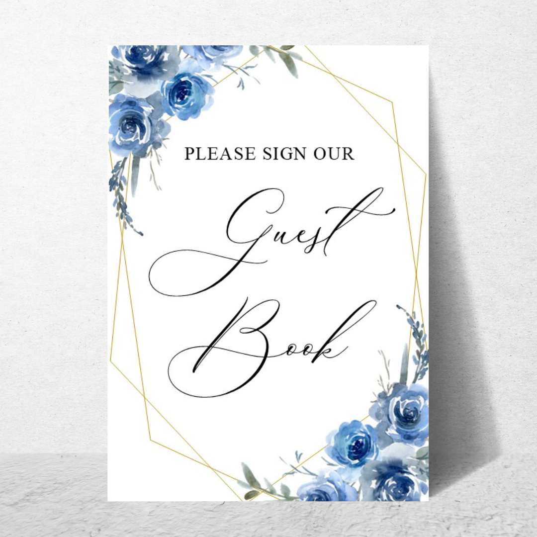 blue floral wedding guest book sign