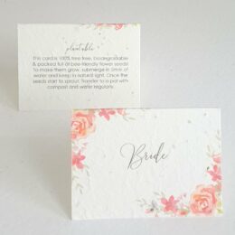 coral flowers place card on seedpaper with planting instructions 260x260