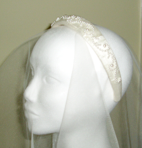 Ivory silk hand beaded headband