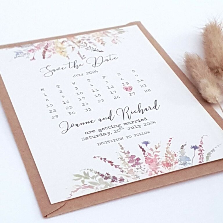 meadow flowers calendar style wedding save the date 768x768