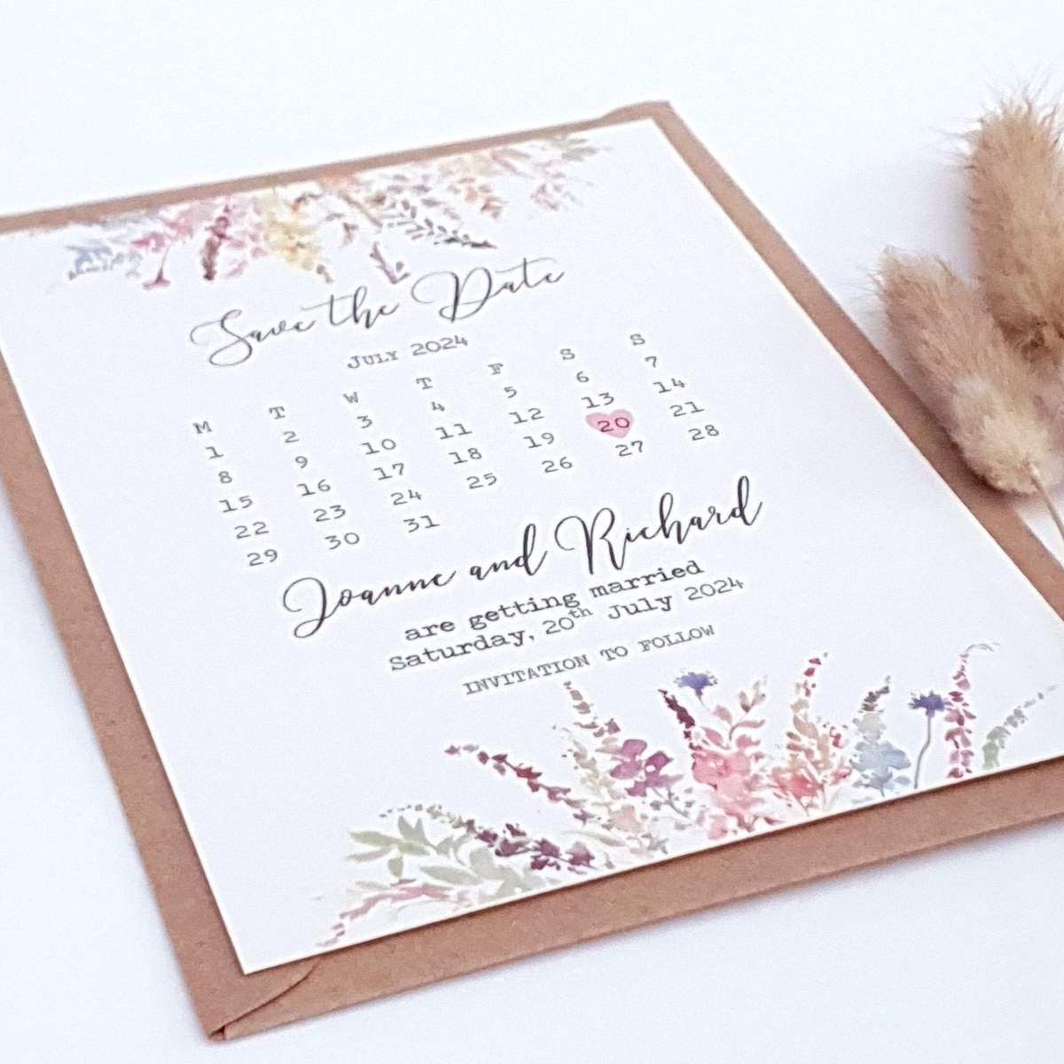 meadow flowers calendar style wedding save the date