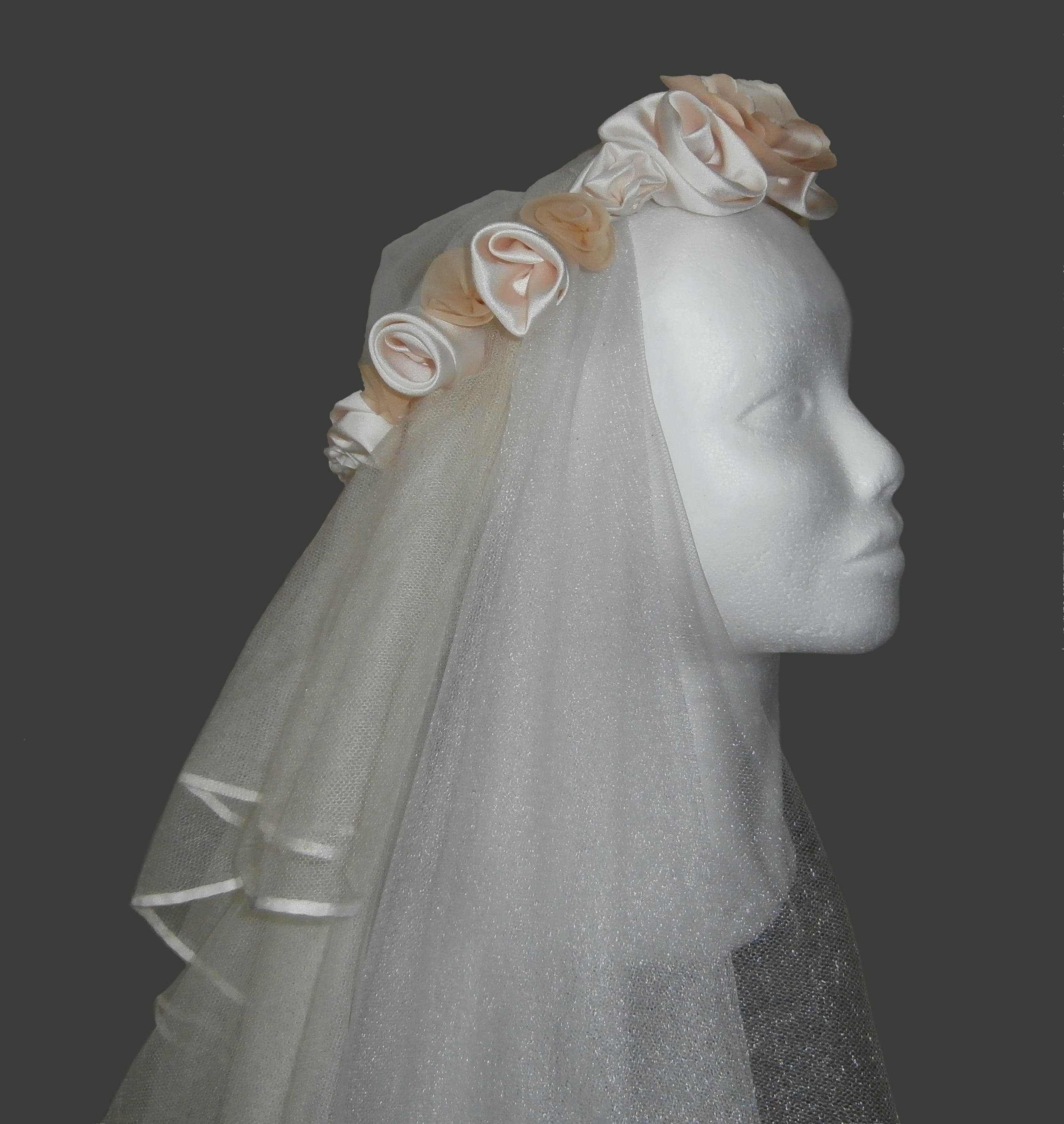 Silk rosette bridal crown with veils