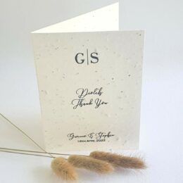 seed paper wedding thank you card with modern monogram desgin 260x260