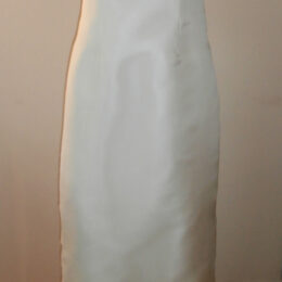 Silk Mikado and chiffon wedding dress with short sleeves and off the shoulder shawl collar