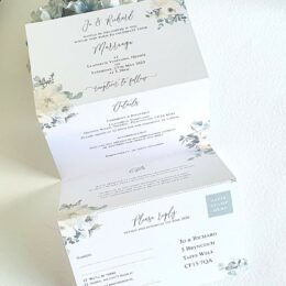 white and green floral concertina wedding invitation 260x260