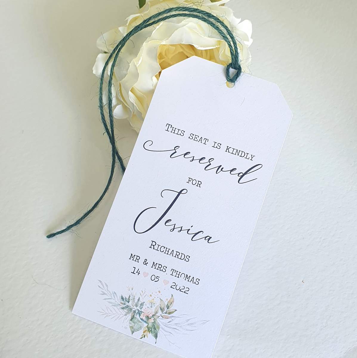 woodland wedding reserved seat tag