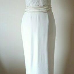 Silk and lace wedding dress front view by Anne Fontenoy 260x260