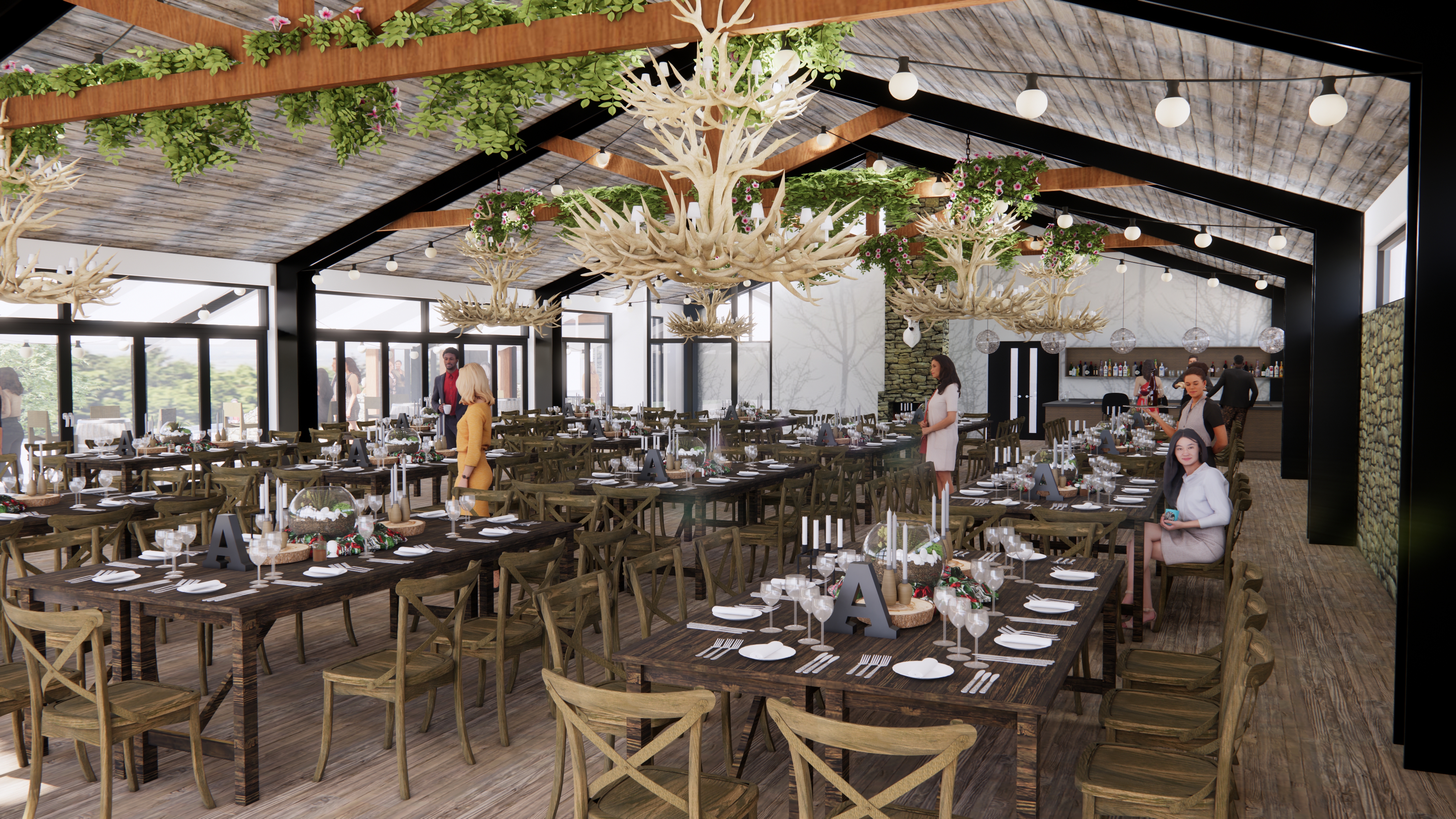 New Barn Illustration Set for wedding breakfast alternate angle 1