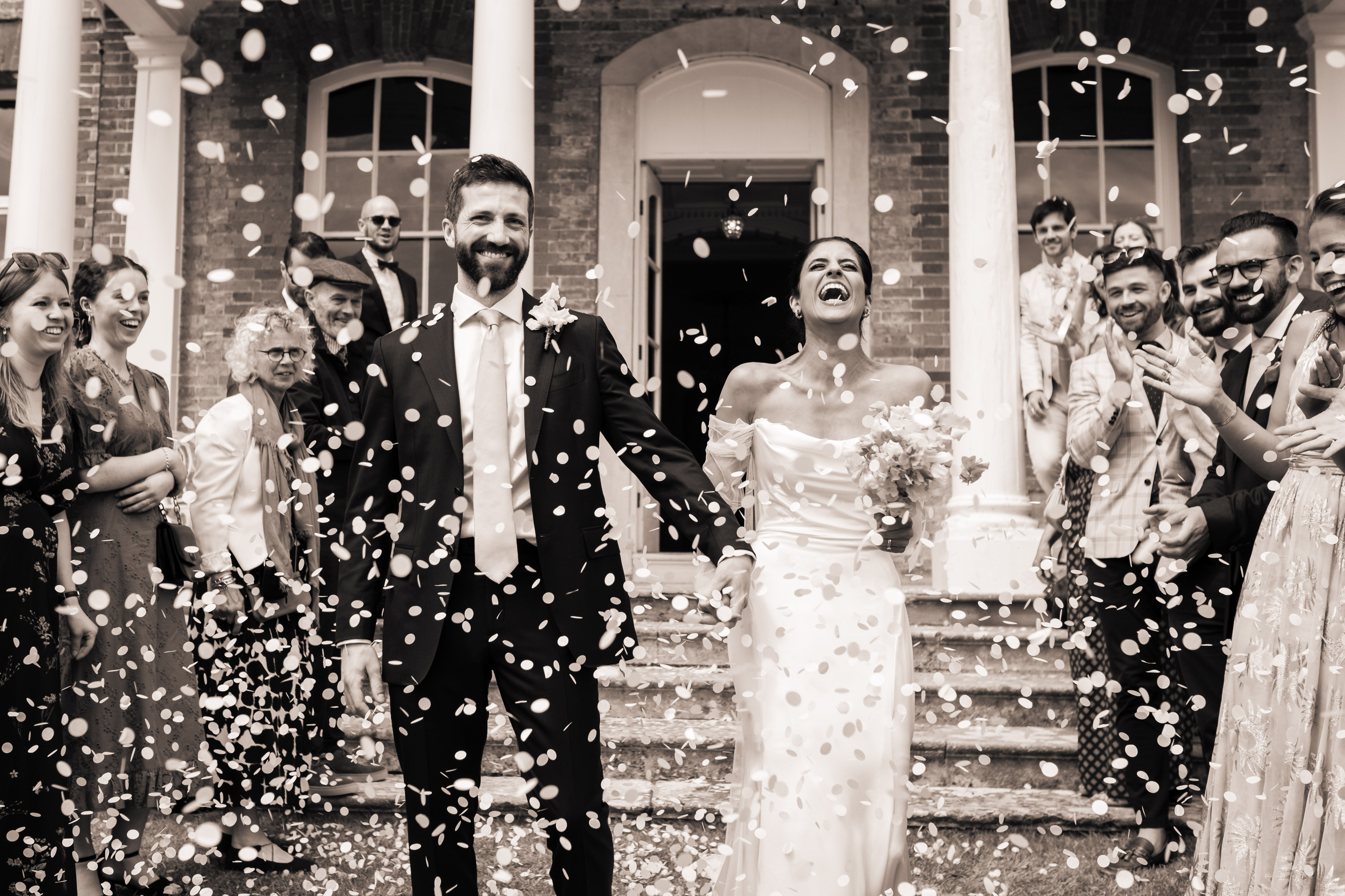 bride groom walk steps confetti throw ardington house.jpg