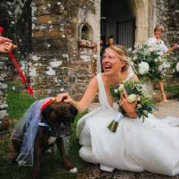 Bride with her Dog at wedding
