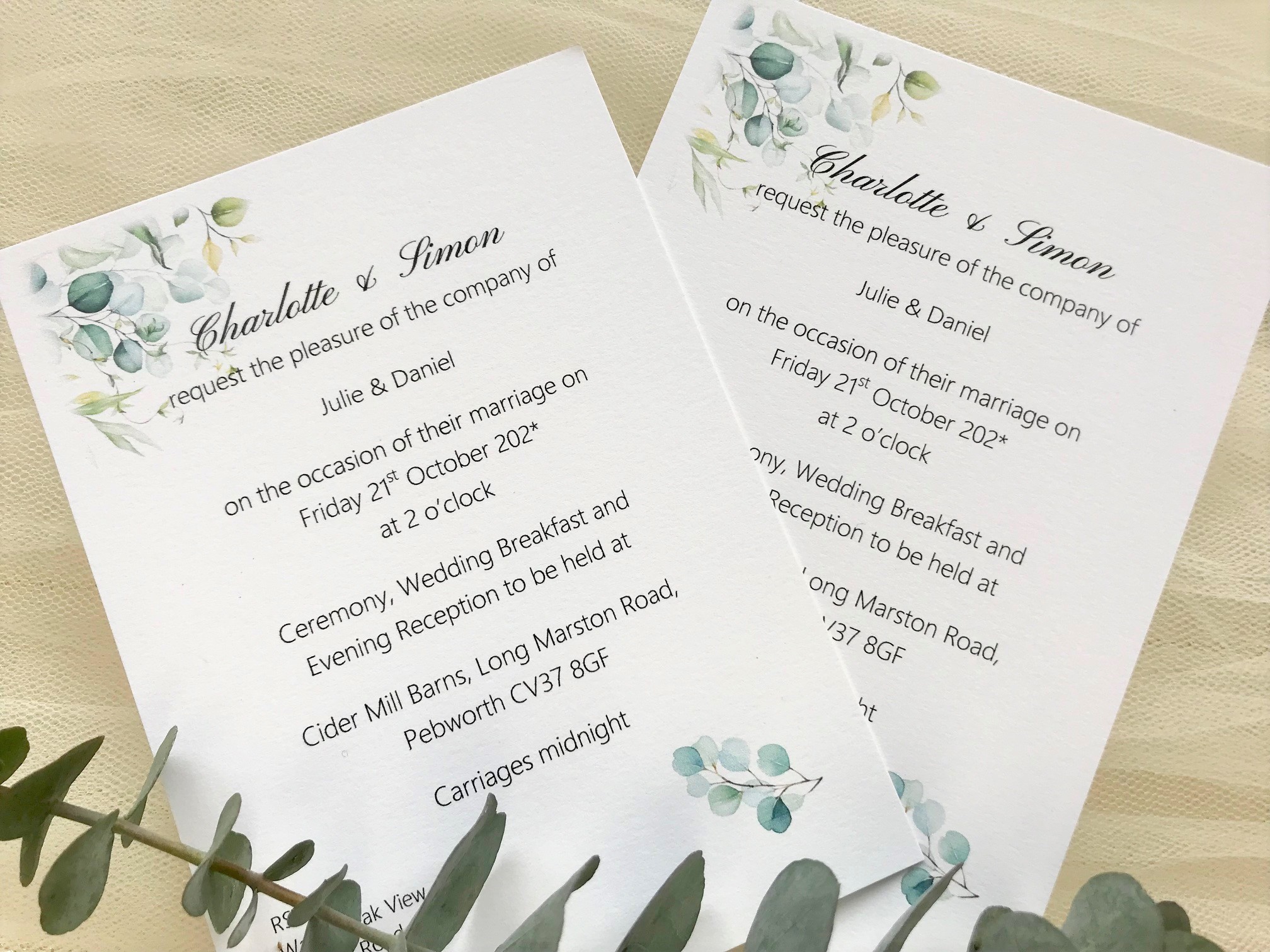 Eucalyptus Postcard Wedding Invitations 3