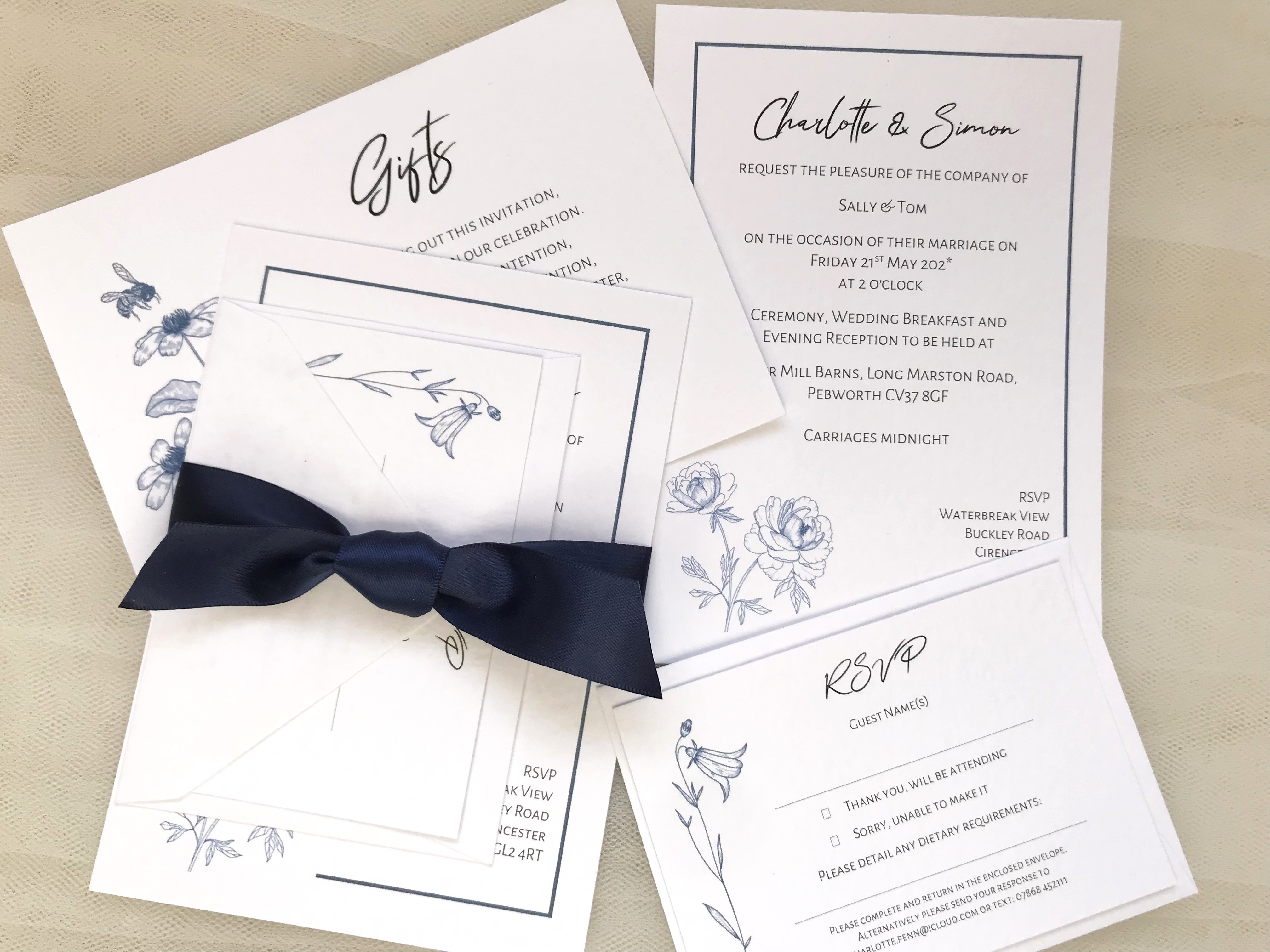Blue Botanical Wedding Invitation Bundle