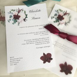 Burgundy Floral Vellum Cover Wedding Invitation