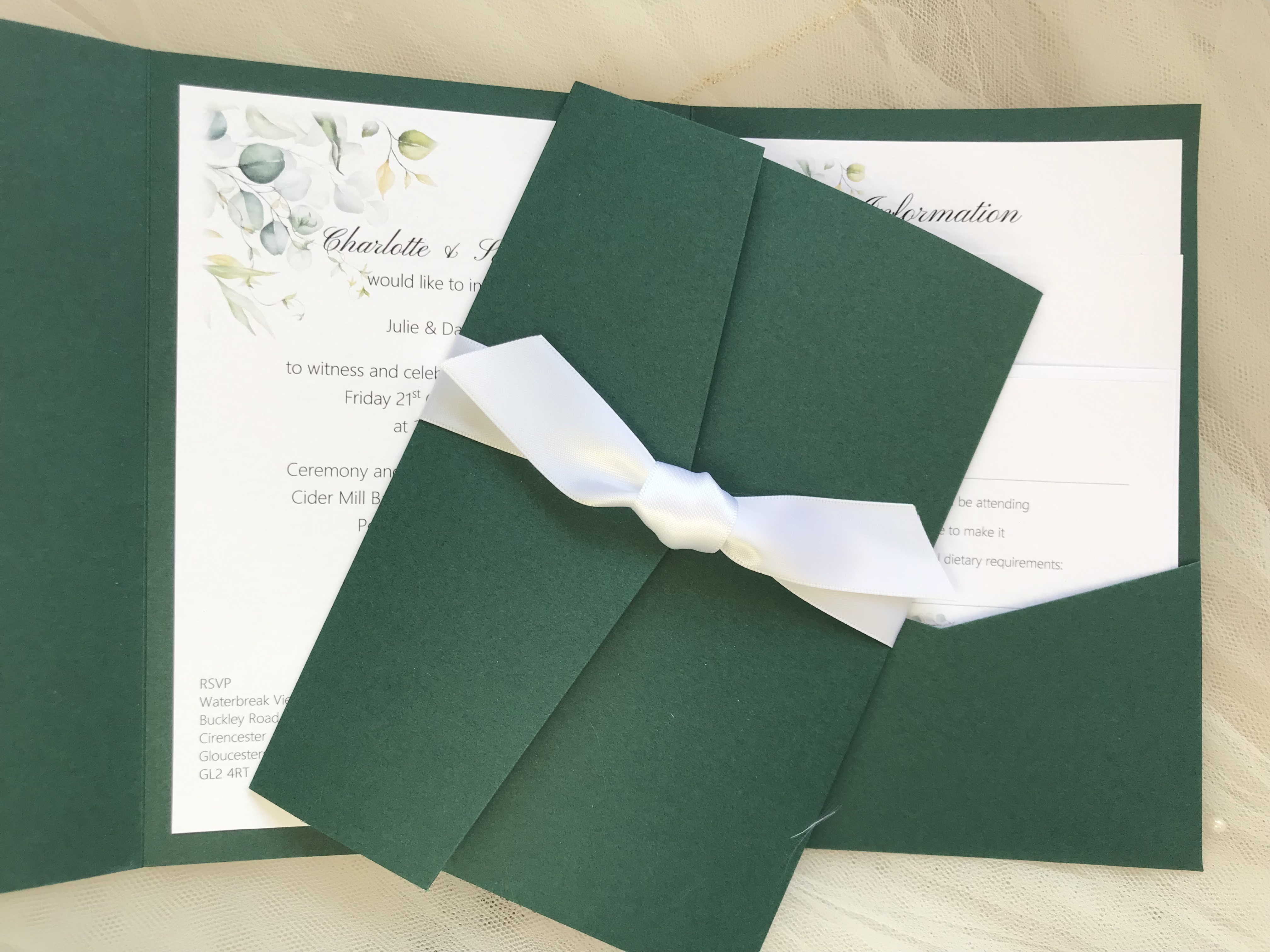 Forrest Green Pocketfold Wedding Invitation