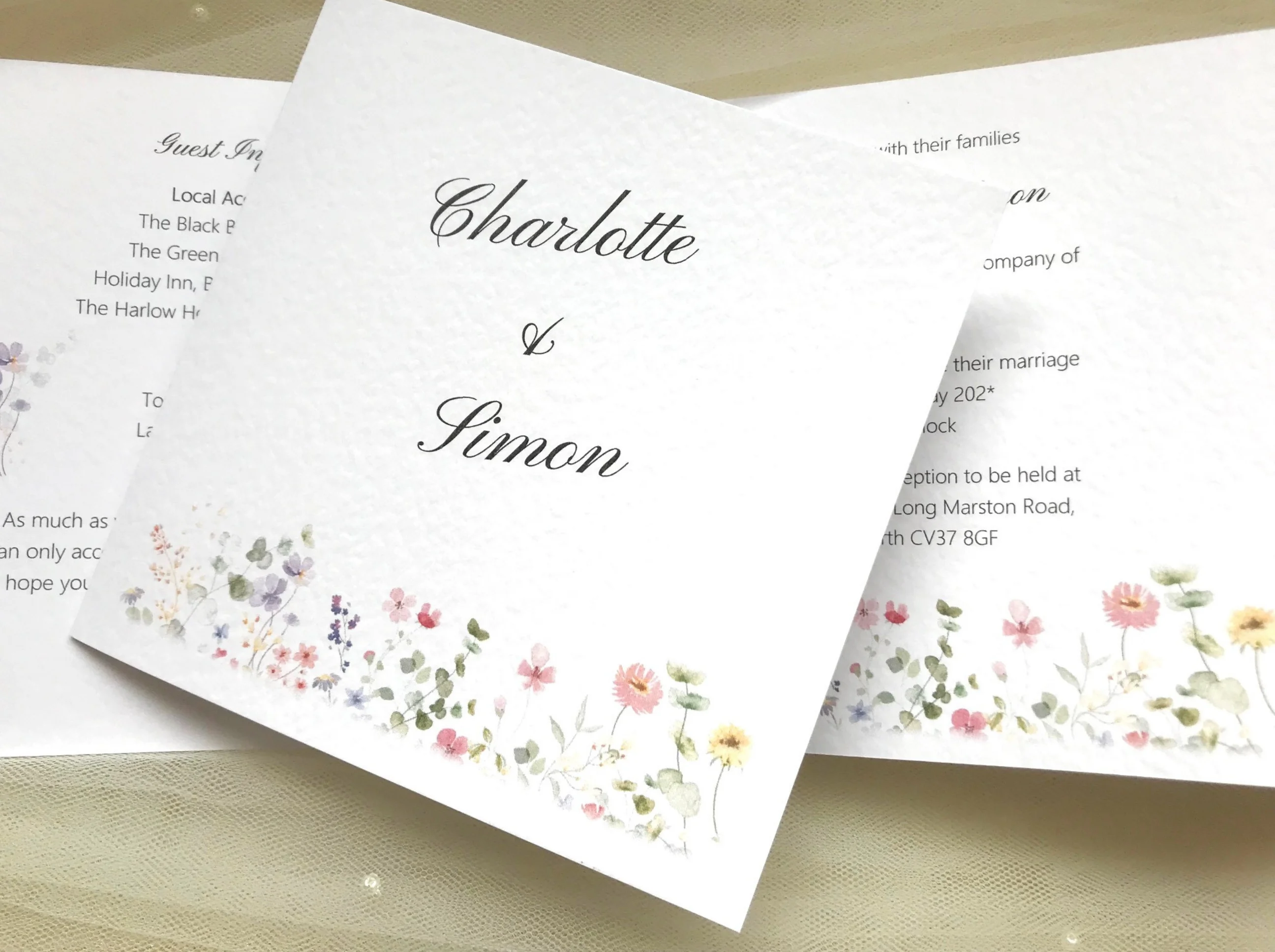 Wild Flower Square Centre Fold Wedding Invitations