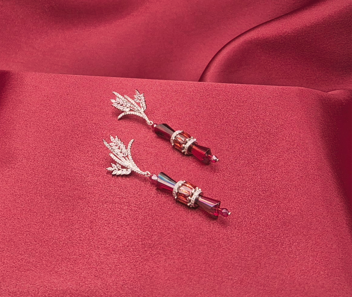 Siam Red Faceted Crystal Cone Drop Earrings
