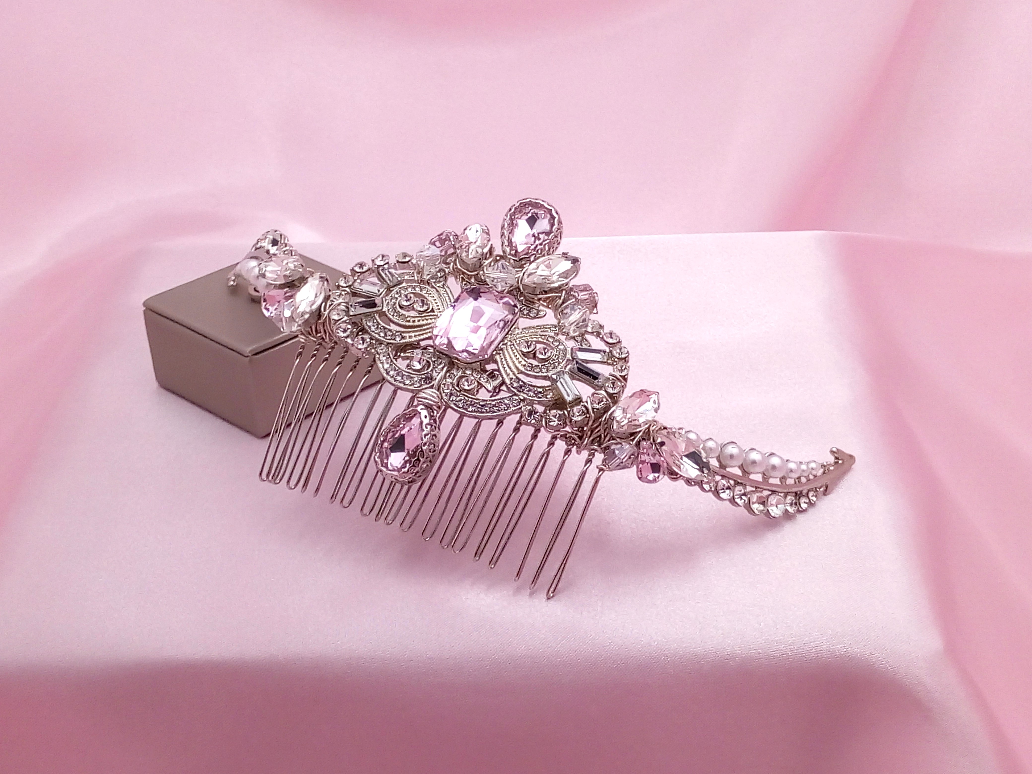 Subtle Pink Crystal Wedding Hair Comb