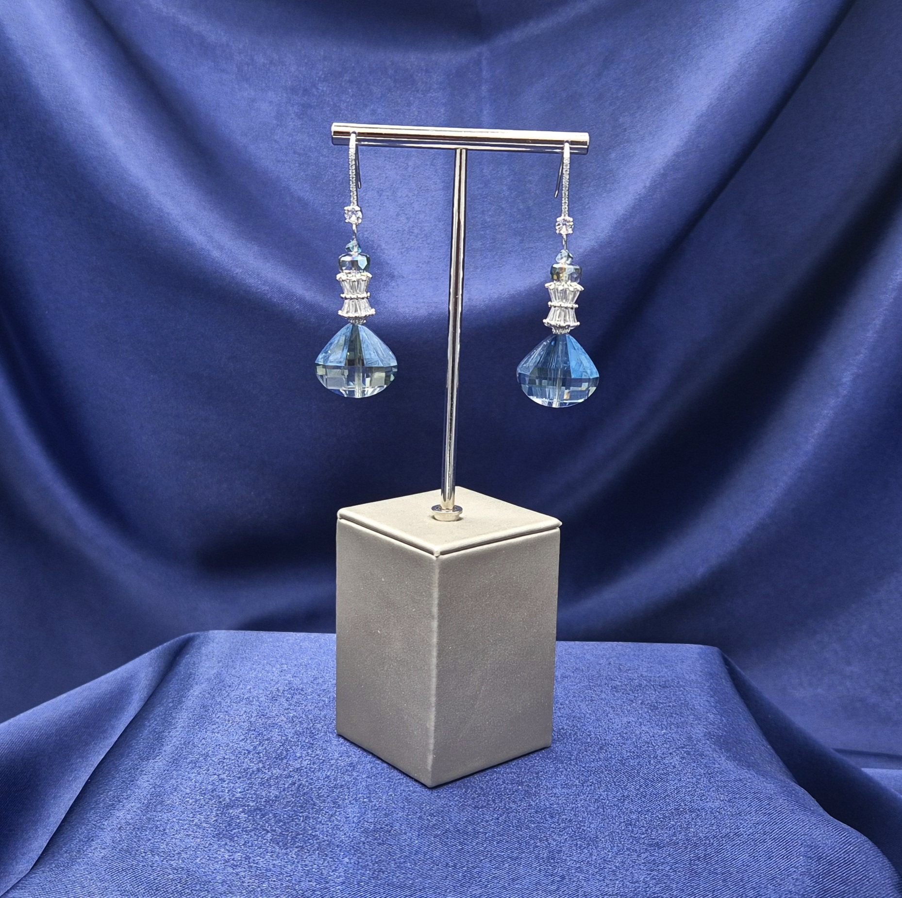 Montana Blue Faceted Heart Drop Wedding Earrings