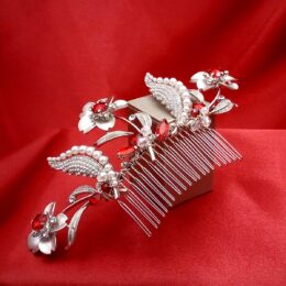 Siam Red Crystal Flower Wedding Hair Comb