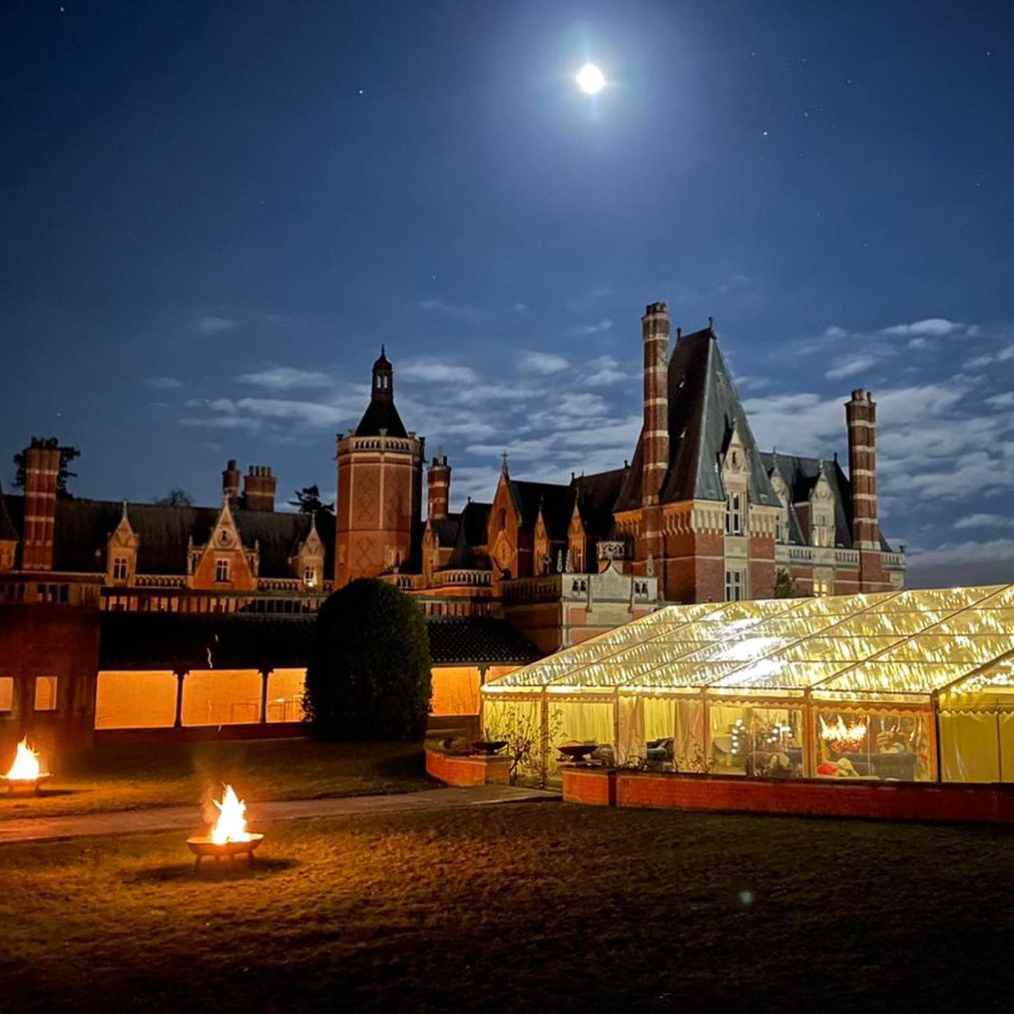 Clear roof marquee at night