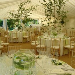 Coir matting natural in marquee with ivory pleated lining 260x260