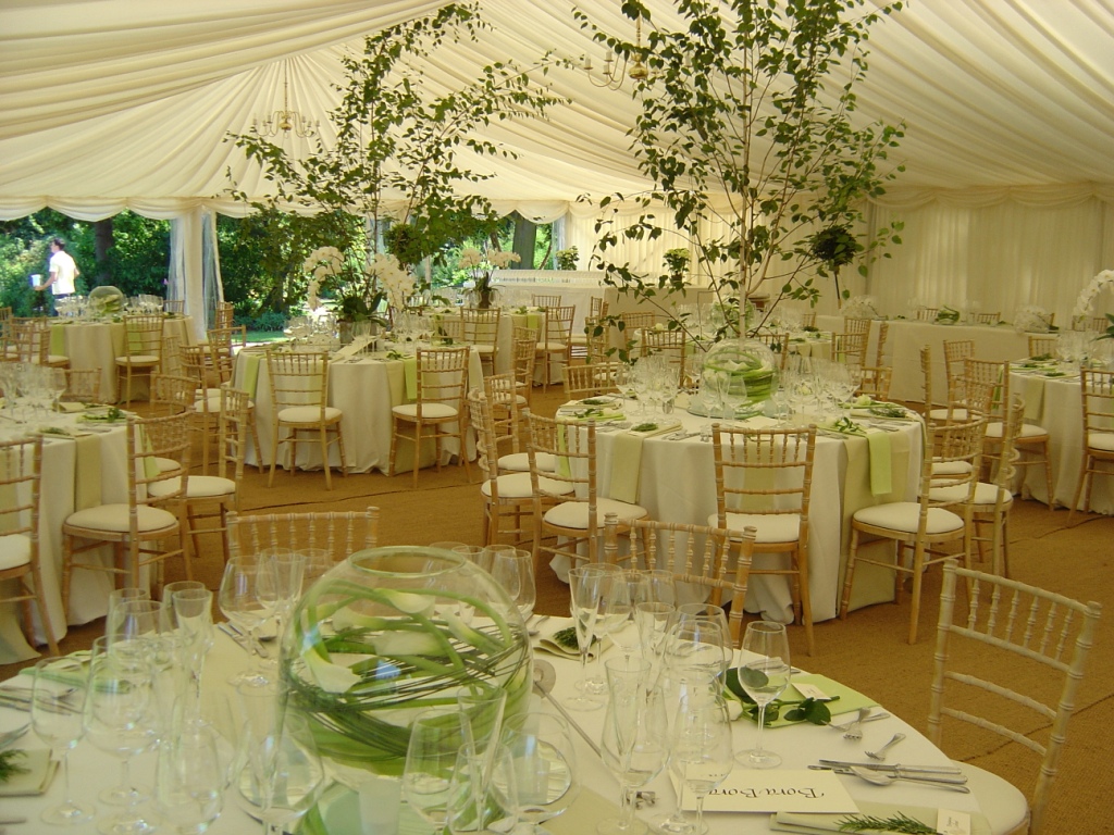 Coir matting natural in marquee with ivory pleated lining