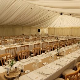 Ivory pleated linings with festoon lights 260x260