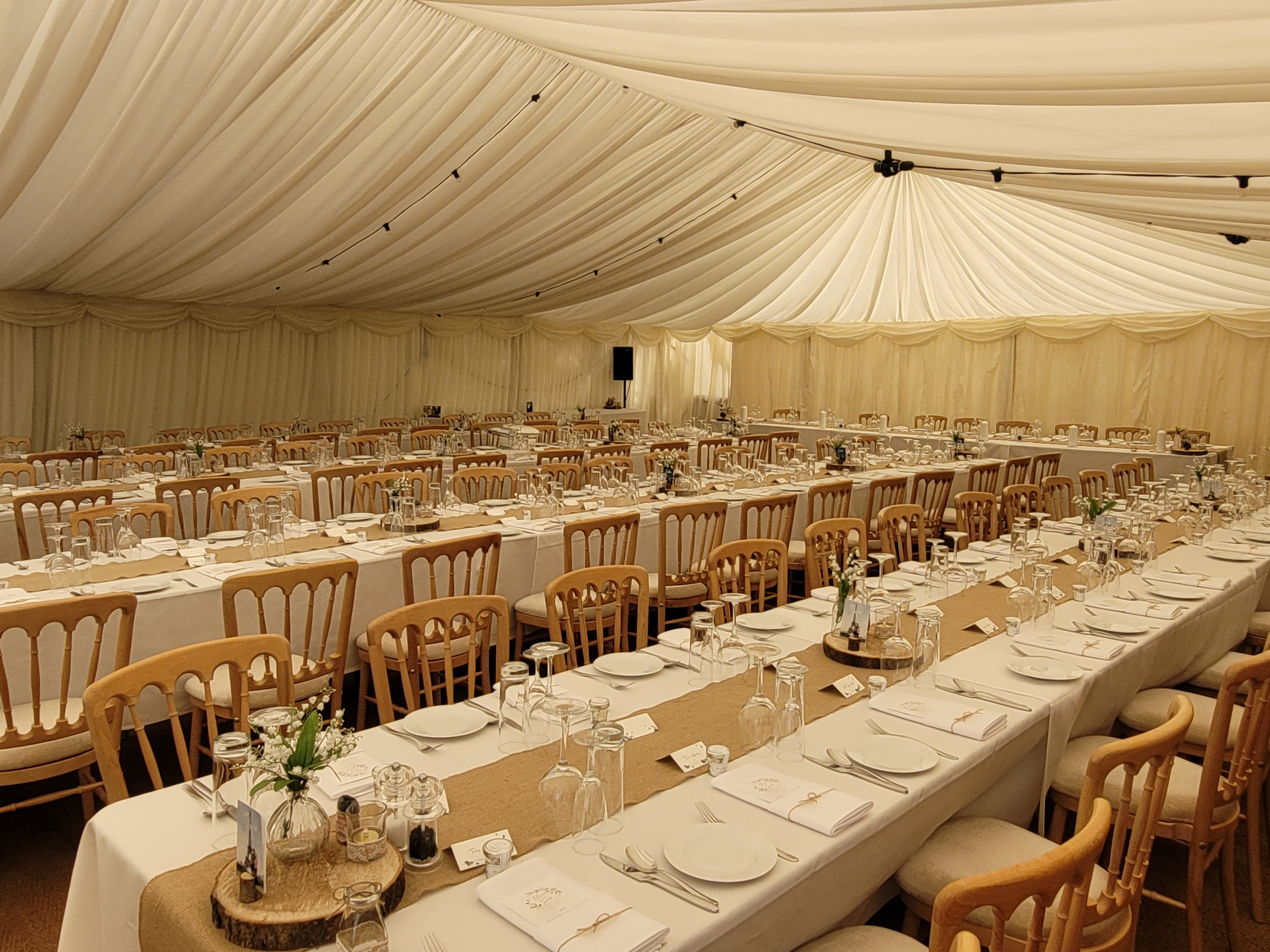 Ivory pleated linings with festoon lights