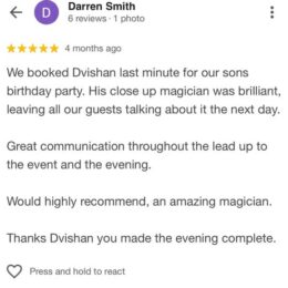 warwickshire magician client testimonial 260x260