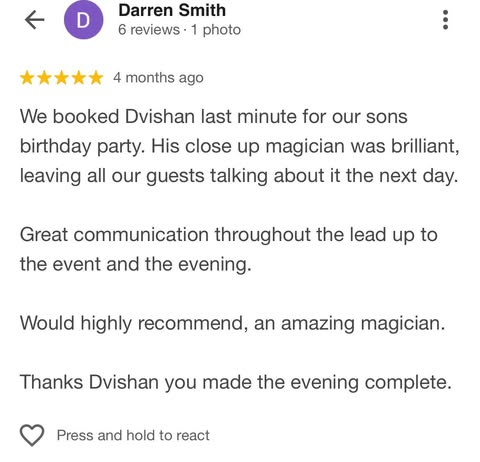 warwickshire magician client testimonial